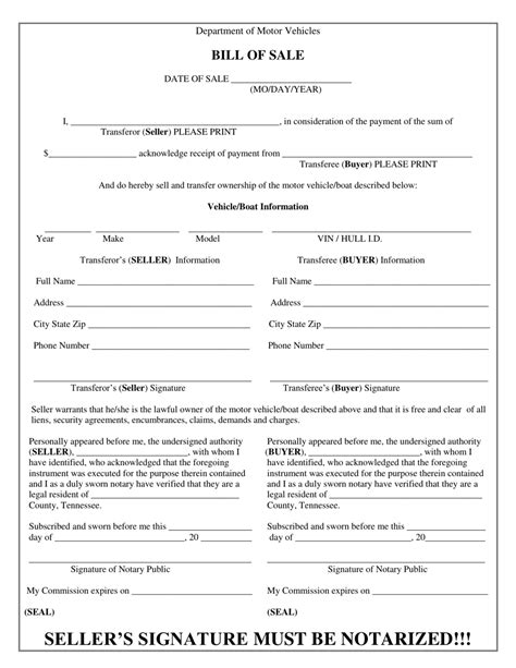 Rutherford County Tennessee Vehicleboat Bill Of Sale Fill Out Sign