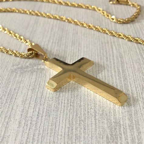 Gold Cross Necklace For Men Highly Polished Cross With Twisted Rope