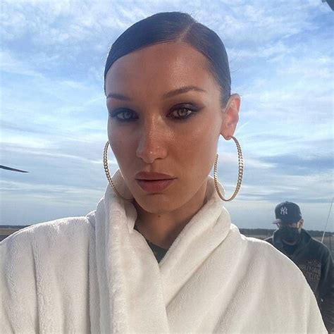 bella hadid shows off her toned physique in a diamante detailed underwear set as she poses