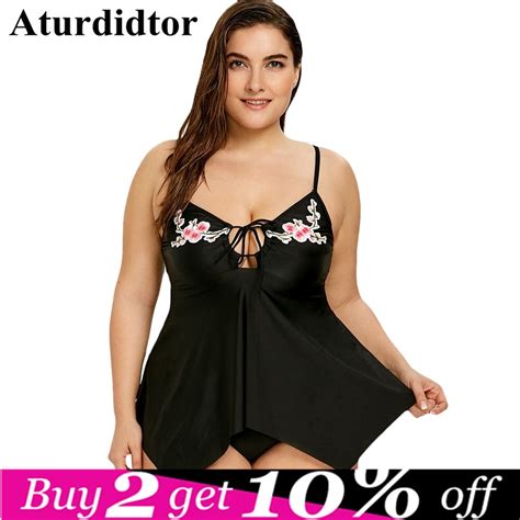 Sexy Swimsuit Women Plus Size Elastic Black Flower Embroidery Skirted