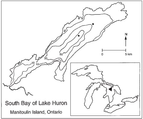 Bathymetric Map Depths In Meters Of South Bay Of Lake Huron Showing