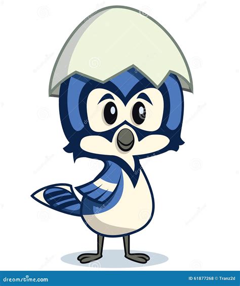 Blue Jay Standing With Eggshell On His Head Stock Illustration