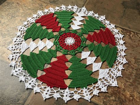 Handmade Colorful Christmas Tree Design Crochet Doily Home Etsy