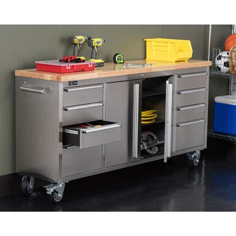 Trinity 6 Ft Stainless Steel Corner Rolling Workbench With Storage Tls