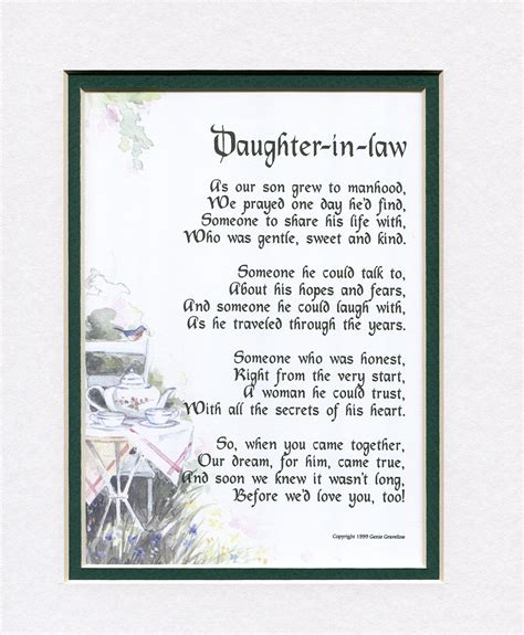 A T For A Daughter In Law 89 Touching 8x10 Poem Double Matted In White