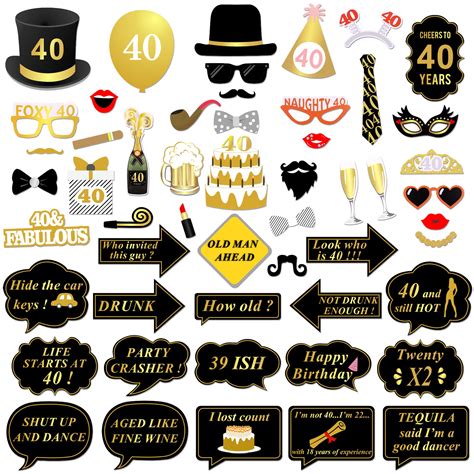 Buy Konsait 40th Birthday Photo Booth Props Black And Gold 40th