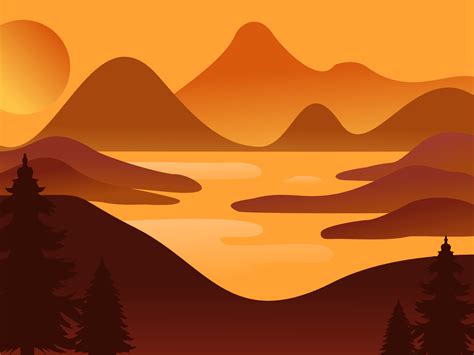 Vector Illustration Of Mountain Landscapes In A Flat Style Natural