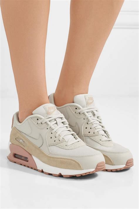 Nike Womens Air Max 90 Suede Trimmed Leather Sneakers White White