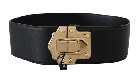 Black Leather Gold Buckle Wide Waist Belt Fashion