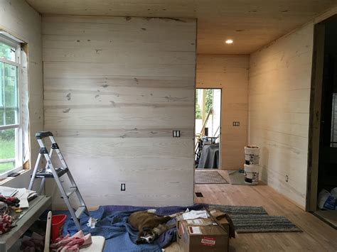 White washed pine tongue and groove walls and ceiling | White washed