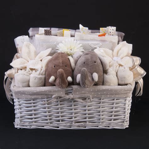 Neutral Ellie Elephant Twins T Baskethamper Tbc1327 Baby Shower