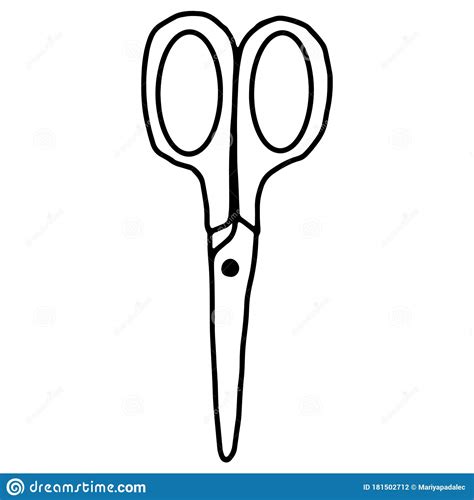 Scissors On An Isolated White Background Black Hand Draw Outline Back To School Office