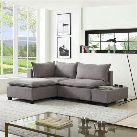 Madison Fabric Down Feather Sectional Loveseat With Ottoman Usb Storage