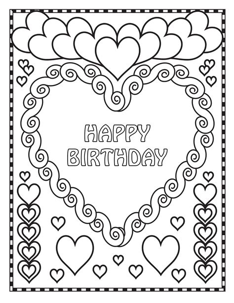 Printable Coloring Happy Birthday Cards