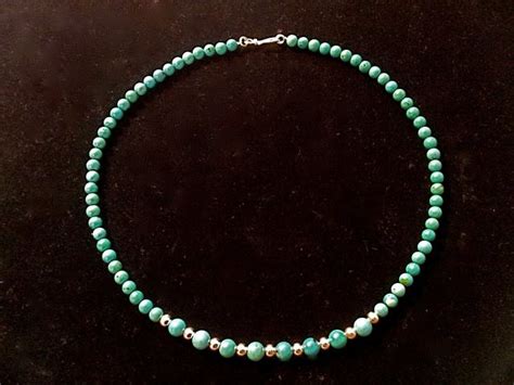 Genuine Turquoise And Silver Bead Necklace By Rjkstudio On Etsy