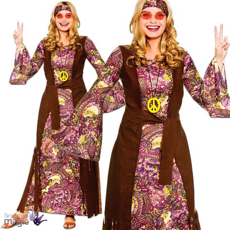 Ladies Adults 1960s 60s Hippy Hippie Maxi Summer Love Fancy Dress