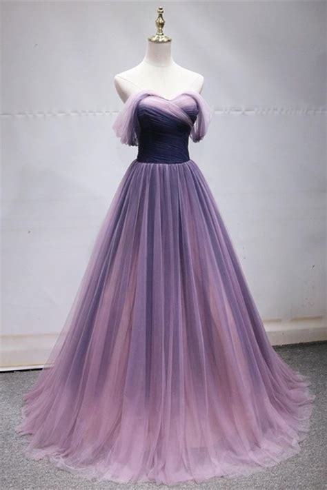 Princess Ball Gown Prom Party Dress Sweetheart Off The Shoulder Ombre Purple Tulle