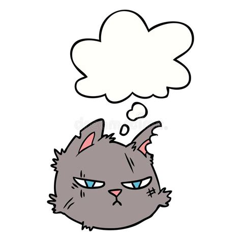 A Creative Cartoon Tough Cat Face And Thought Bubble Stock Vector