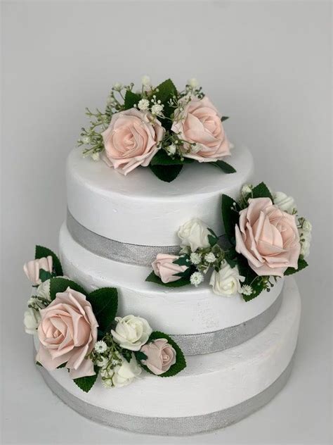 Wedding Flowers Cake Topper Roses 3 Pieces Tier Bouquets Etsy Uk