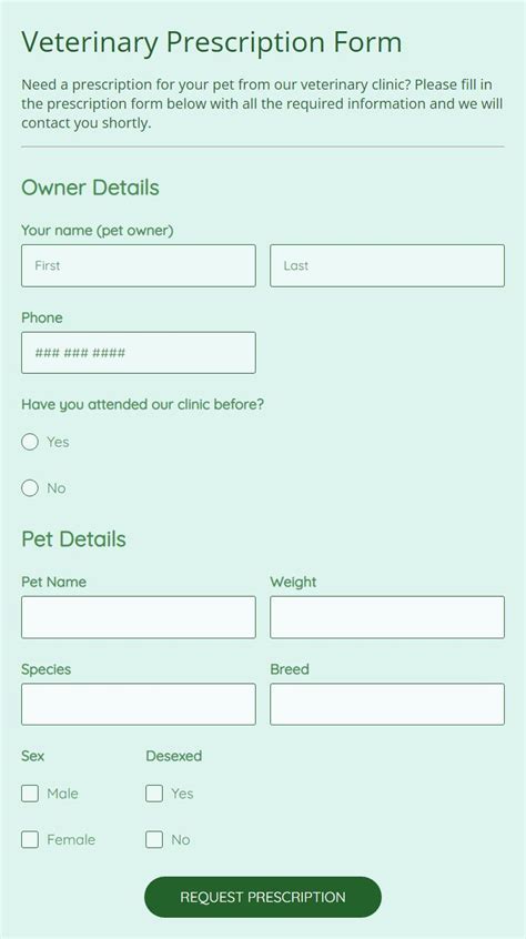 Free Veterinary Prescription Form Template 123formbuilder