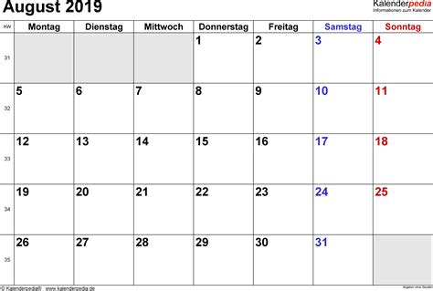 Kalender 2019 August Zum Ausdrucken Word Words Word S