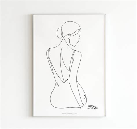 Wall Décor Female Body Line Art Minimalist Print Abstract Nude Woman Portrait Downloadable