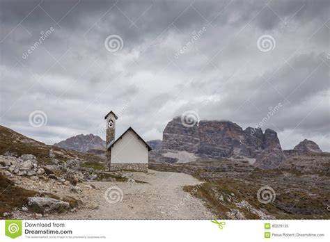 Mountain Chapel Near Tre Cime Di Lavaredo In Dolomites Alps Stock Image