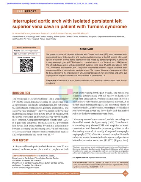 Pdf Interrupted Aortic Arch With Isolated Persistent Left Superior Vena Cava In Patient With