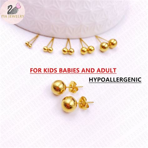 Hypoallergenic earrings for girls kids. PIA US GOLD 10K BEAD ROUND EARRING HYPOALLERGENIC FOR KIDS ...