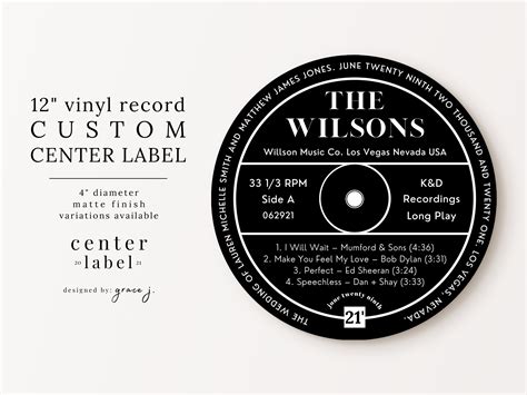 Custom Center Label For 12 Inch Vinyl Record Bold Text Etsy