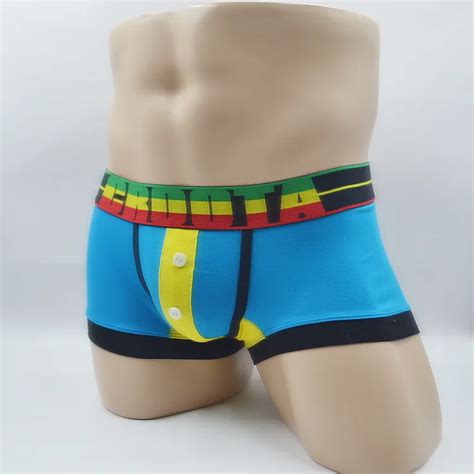 High Quality Handmade Buttons Patchwork Men Underpants Boxers Cueca Male Cotton Underwear Sexy