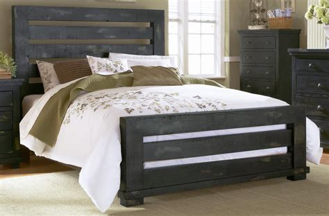Distressed raddison solid wood standard 5 piece bedroom set alcott hill® bed size: Willow Distressed Black Slat Bedroom Set from Progressive ...