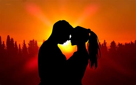 Sunset Boy And Girl Silhouette Romantic Couple Love Wallpaper Hd For
