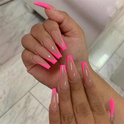 Gorgeous Coffin French Tip Nail Designs In With Images Pink Acrylic Nails Long
