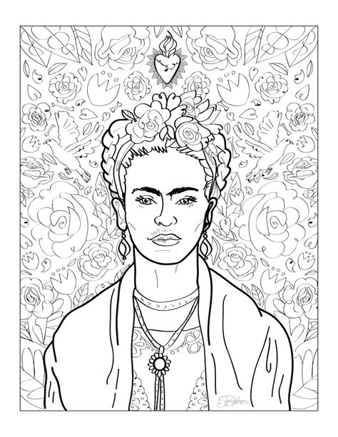 Frida Kahlo Art Print Adult Coloring Sheet Instant Download Printable Print Etsy