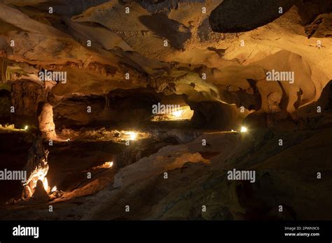 Interior Of The Thien Canh Son Cave With Its Stalagtites And