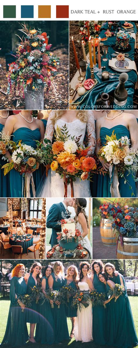 20 dark teal and rust orange wedding color ideas for fall