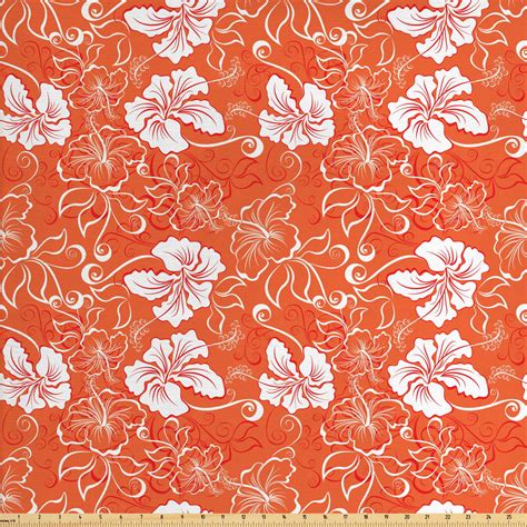 Orange Fabric By The Yard Hawaiian Pattern With Tropical Climate