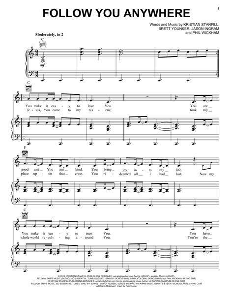Follow You Anywhere Sheet Music Passion Piano Vocal And Guitar Chords Right Hand Melody