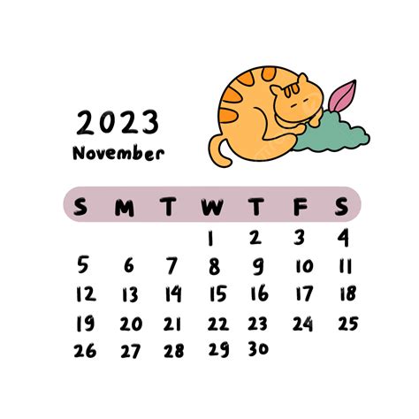 Ilustração De Gato De Calendário De Novembro De 2023 Png Novembro