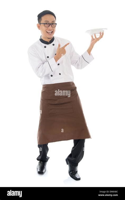 Full Body Asian Chef Holding An Empty Plate Ready For Food Thumb Up