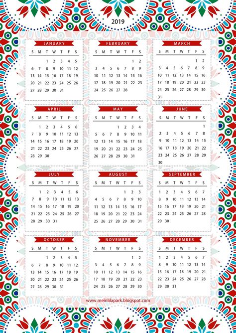 Free Printable 2019 One Page Calendar Kalender Freebie