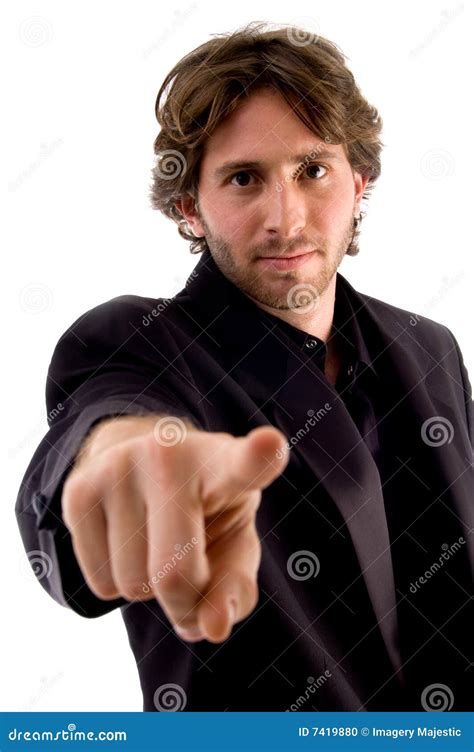 Pointing Man Looking At Camera Stock Photo Image Of Alone Posing
