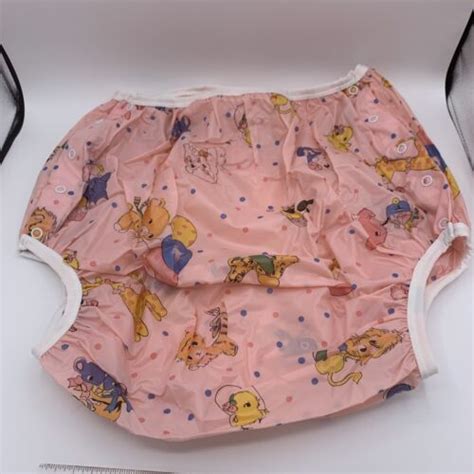 Adult Diaper Cover Pink Pattern Snaps Nighttime Plastic Pants Elastic