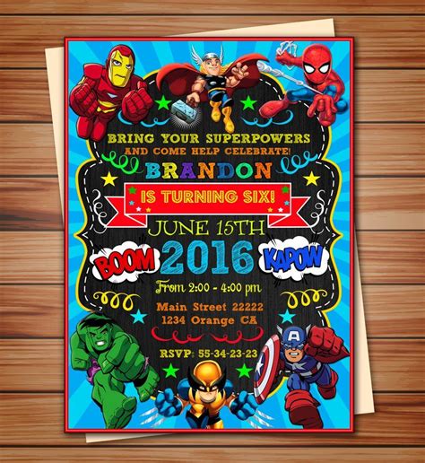 Super Hero Comic Party Digital Chalkboard Invitation Editable In Canva