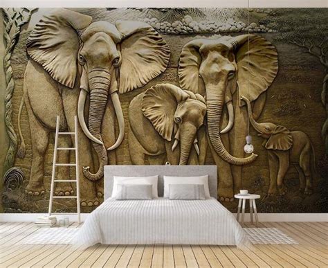Custom 3d Wall Murals Wallpaper 3d Stereo Embossed Elephant Etsy
