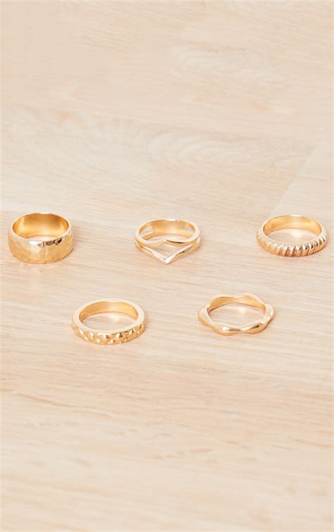 Gold Assorted 5 Pack Rings Prettylittlething Usa