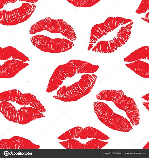 Lipstick Kiss Print Isolated Seamless Pattern Red Vector Lips Set