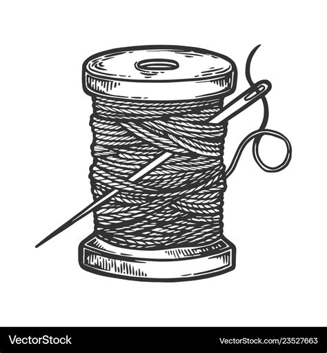 Spool Of Thread And Needle Engraving Royalty Free Vector
