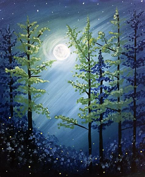 Midnight Forest Night Painting Painting Art